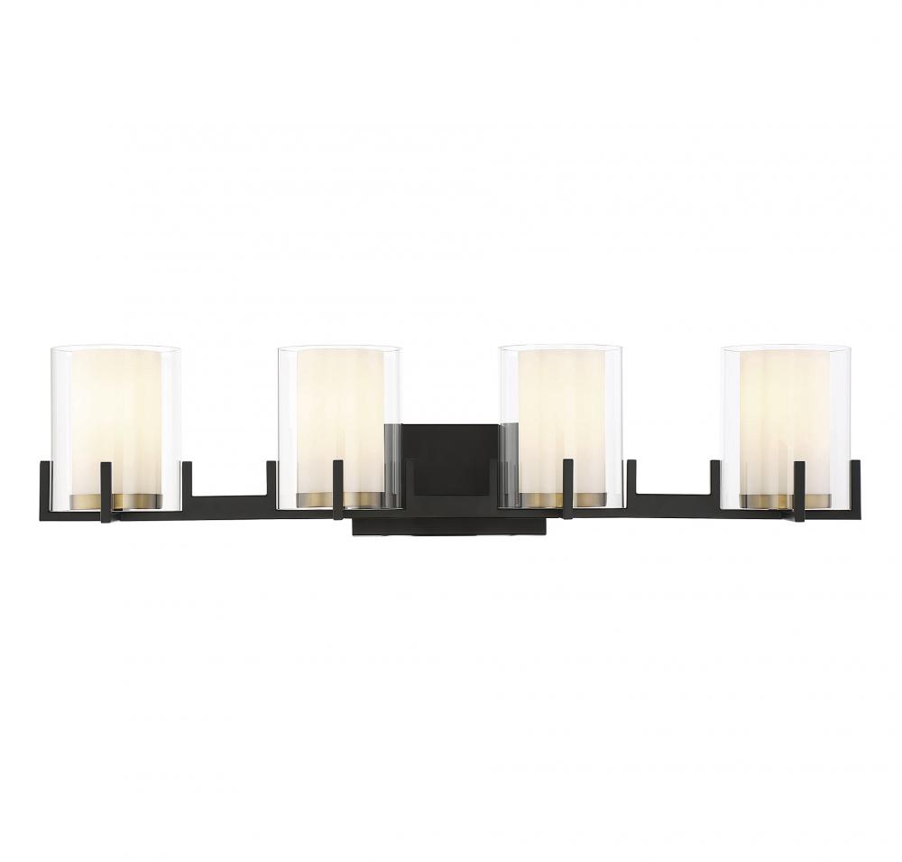 Eaton 4-Light Bathroom Vanity Light in Matte Black with Warm Brass Accents