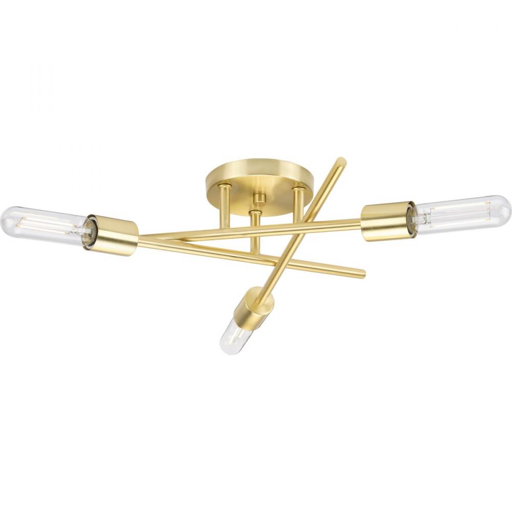 Astra Collection Three-Light 18" Satin Brass Modern Semi-Flush Mount Light