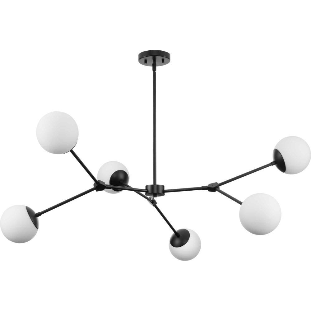 Haas Collection Six-Light Matte Black Mid-Century Modern Chandelier