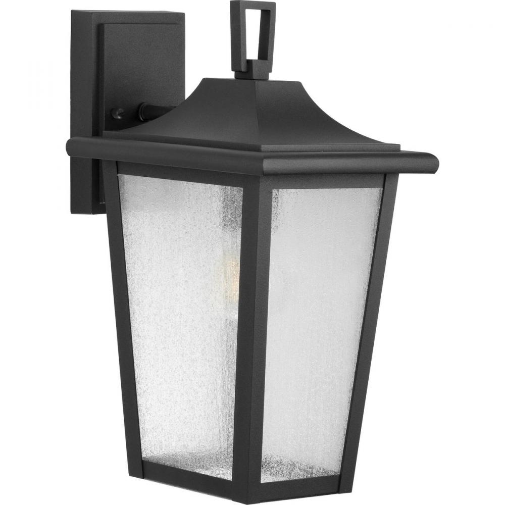 Padgett Collection One-Light Transitional Textured Black Clear Seeded Glass Outdoor Wall Lantern