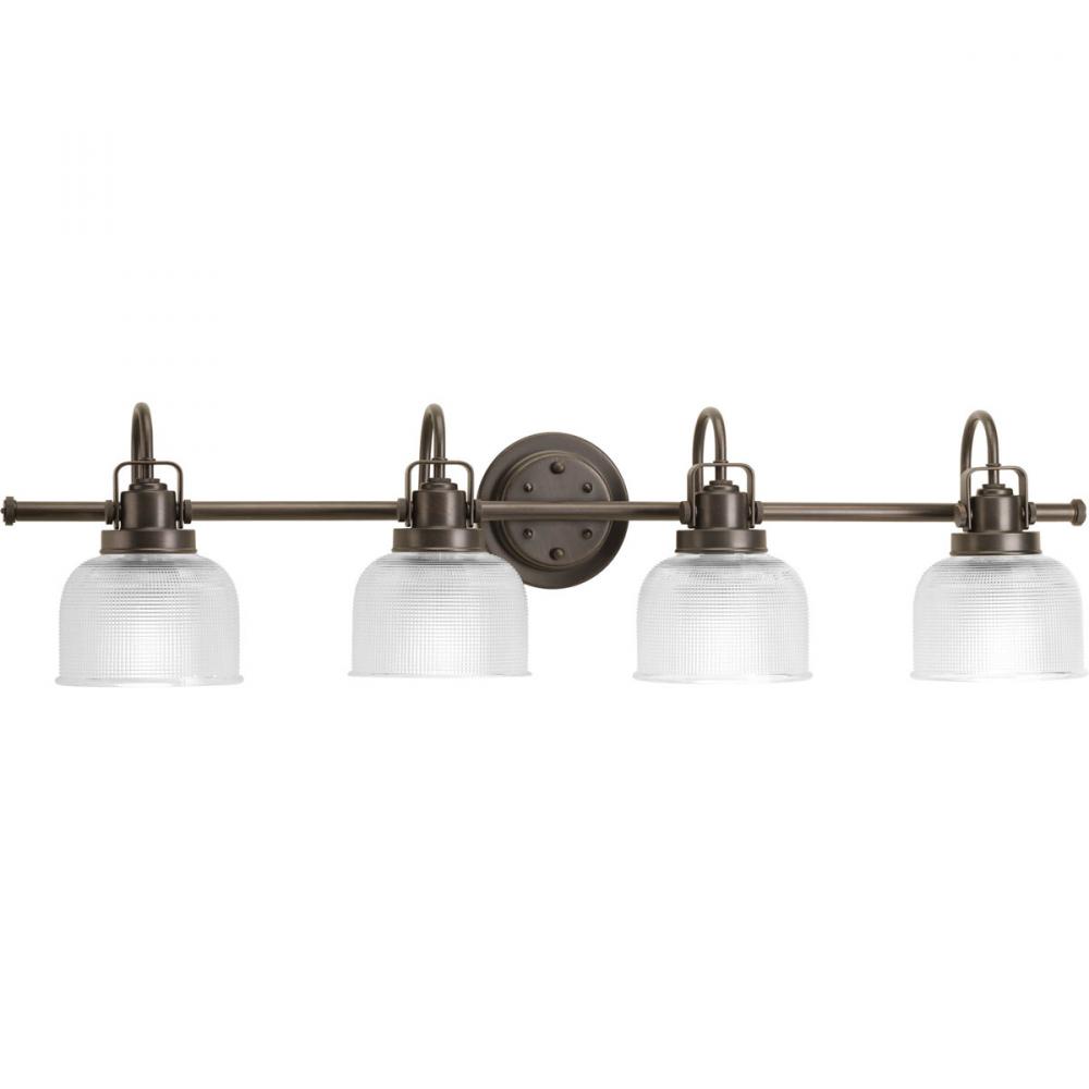 Archie Collection Four-Light Venetian Bronze Clear Double Prismatic Glass Coastal Bath Vanity Light