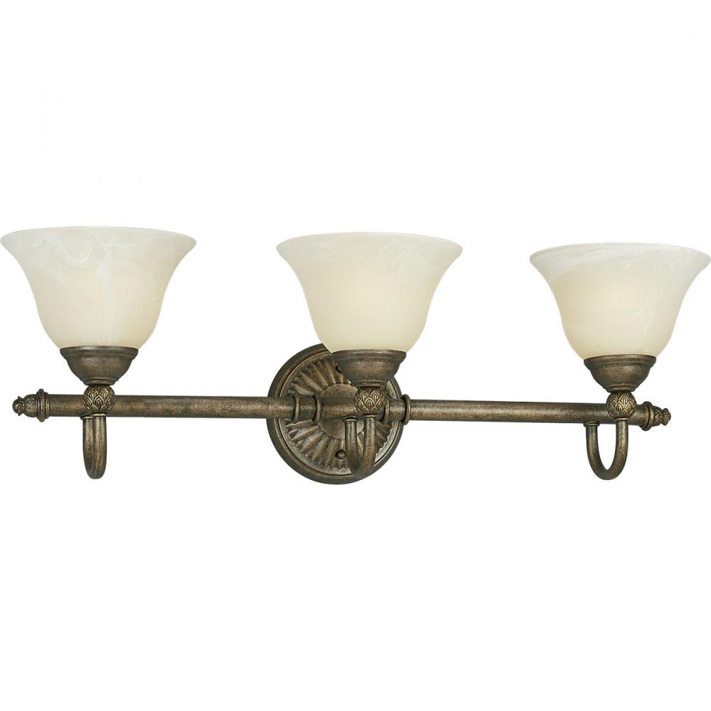 Three Light Burnished Chestnut Antique Alabaster Glass Vanity