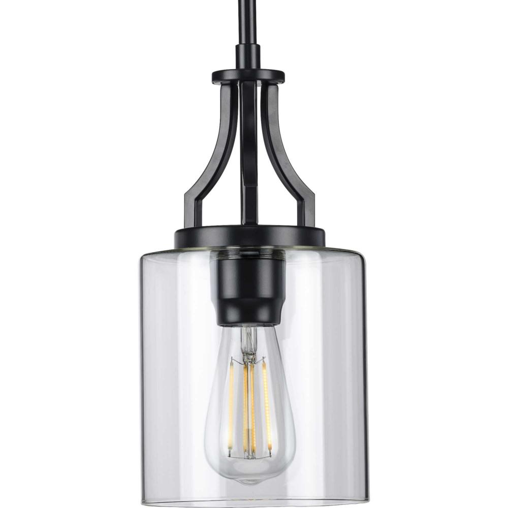 Lassiter Collection One-Light Matte Black Clear Glass Modern Pendant Light