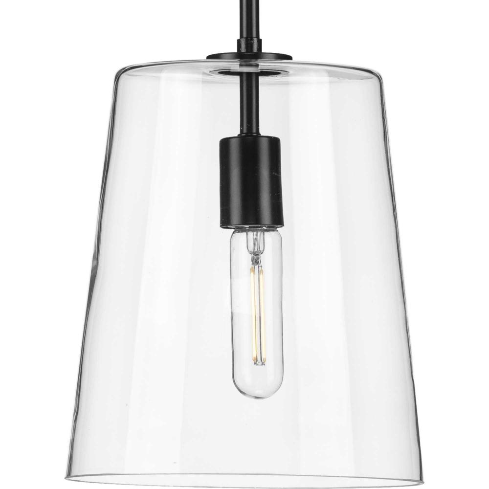 Clarion Collection One-Light Black Clear Glass Transitional Pendant