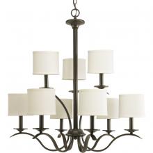 Progress P4638-20 - Inspire Collection Nine-Light Antique Bronze Off-White Linen Shade Traditional Chandelier Light