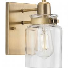 Progress P300045-163 - Calhoun Collection One-Light Vintage Brass Clear Glass Farmhouse Bath Vanity Light