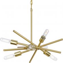 Progress P400108-012 - Astra Collection Six-Light 22" Satin Brass Modern Chandelier