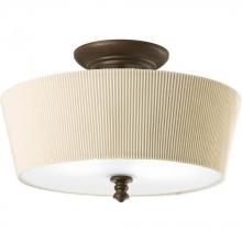 Progress P2827-102 - Two Light Roasted Java Ivory Pleated Glass Drum Shade Semi-Flush Mount