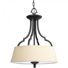 Progress P2828-80 - Three Light Forged Black Ivory Pleated Glass Foyer Hall Pendant