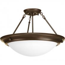 Progress P3493-20EB - Three Light Antique Bronze Satin White Glass Bowl Semi-Flush Mount