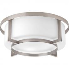 Progress P3976-09 - Four Light Brushed Nickel Etched White Glass Drum Shade Flush Mount