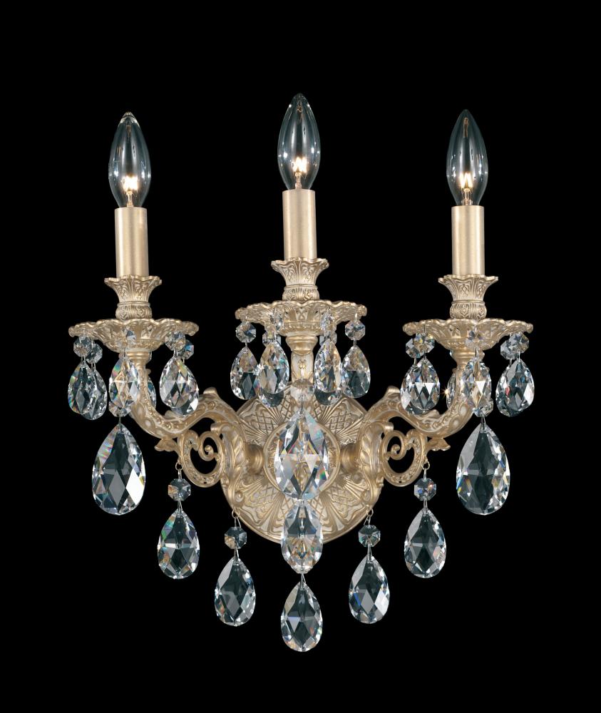 Milano 3 Light 120V Wall Sconce in Etruscan Gold with Heritage Handcut Crystal