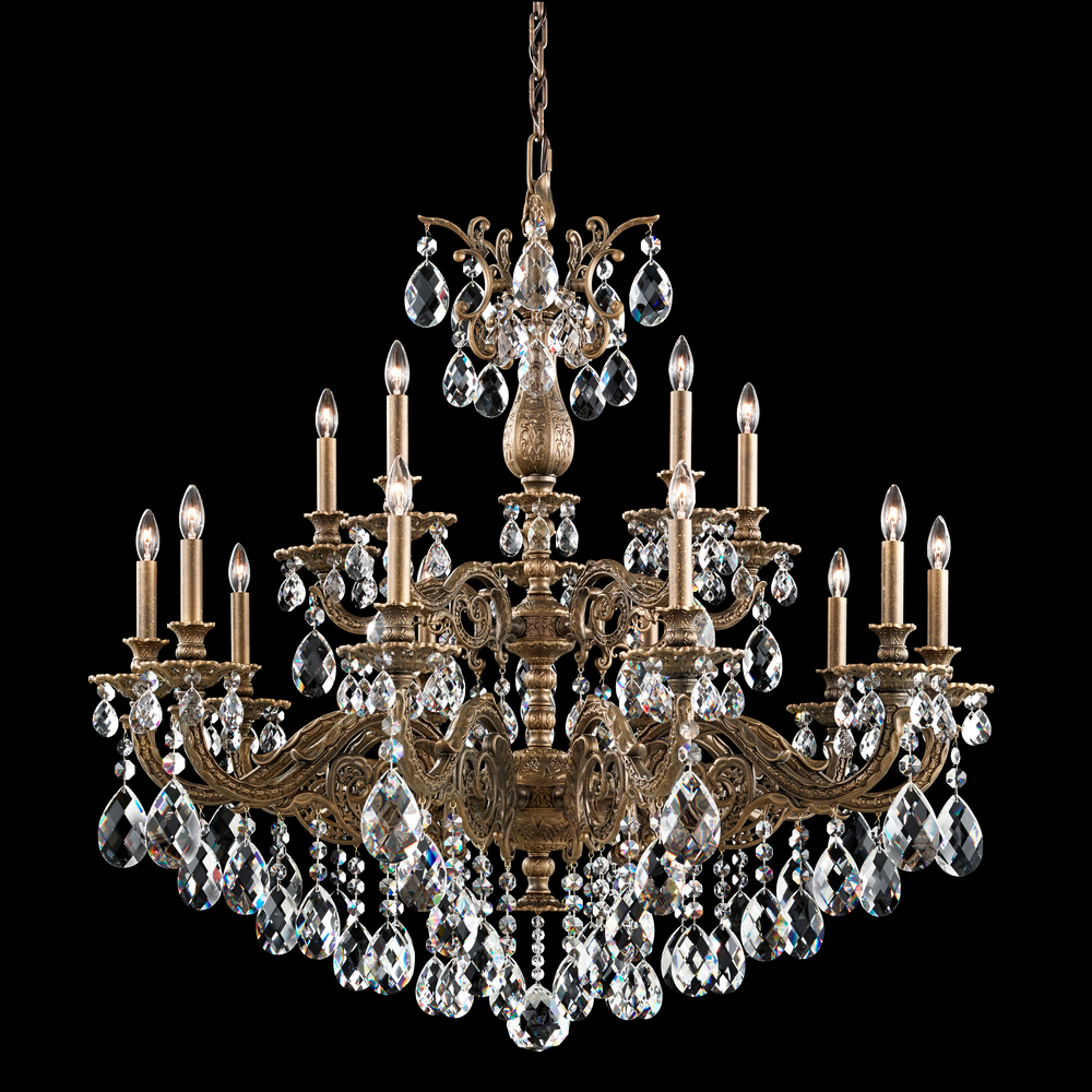 Milano 15 Light 120V Chandelier in Heirloom Gold with Heritage Handcut Crystal