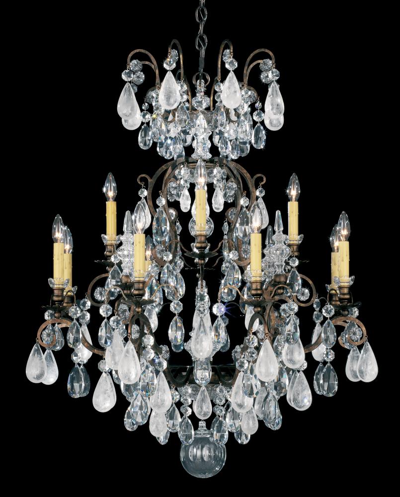 Renaissance Rock Crystal 13 Light 120V Chandelier in Black with Amethyst & Black Diamond Quartz Cr