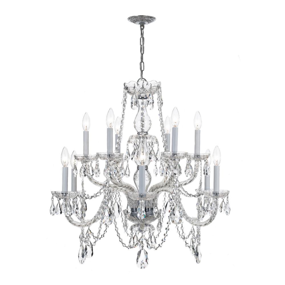 Traditional Crystal 12 Light Hand Cut Crystal Polished Chrome Chandelier