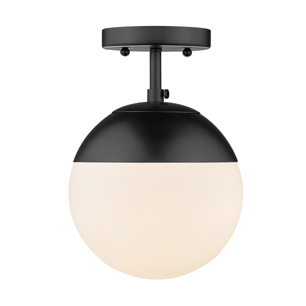 Dixon Semi-Flush in Matte Black with Opal Glass and Matte Black Cap