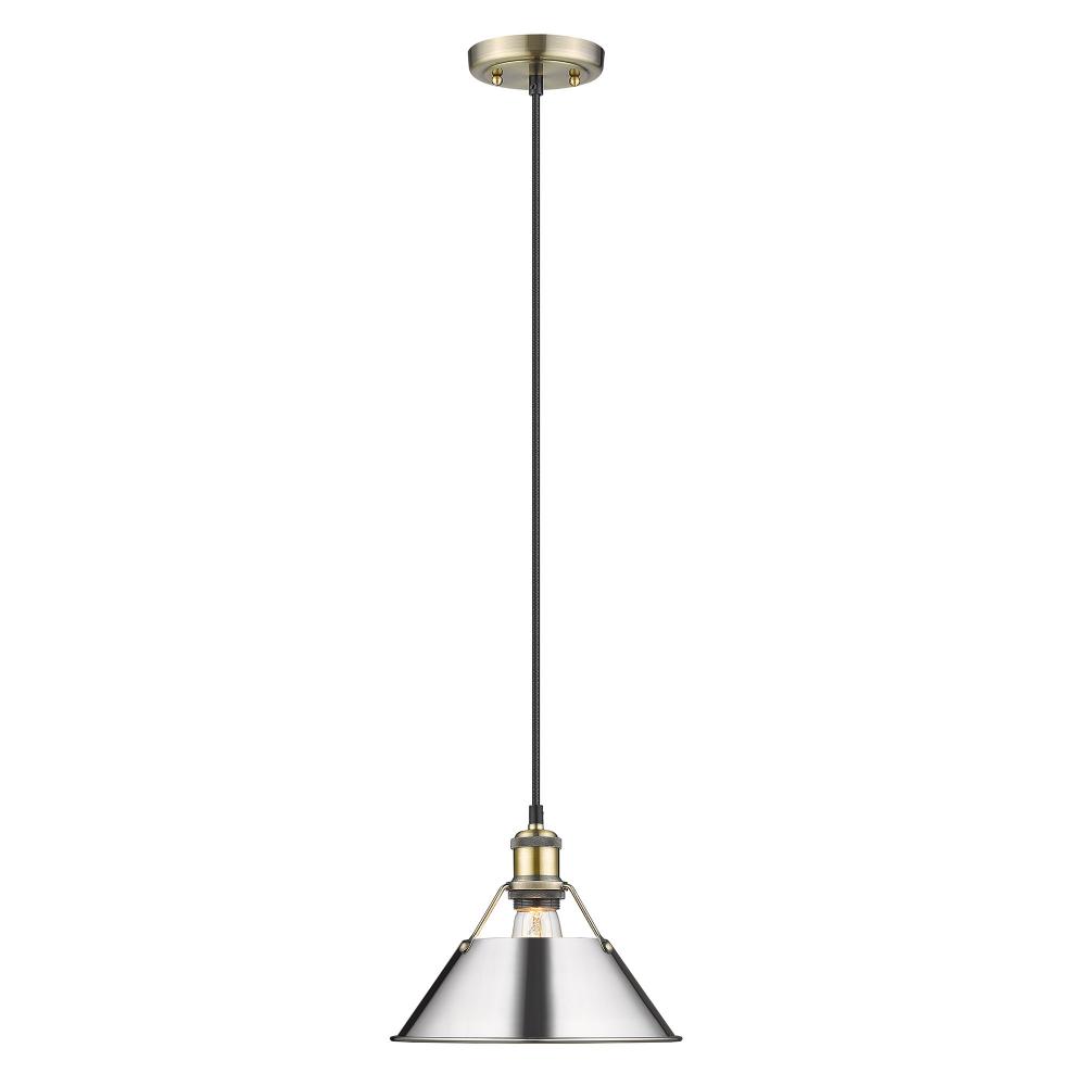 Orwell 10" Wide Medium Pendant in Aged Brass with Chrome