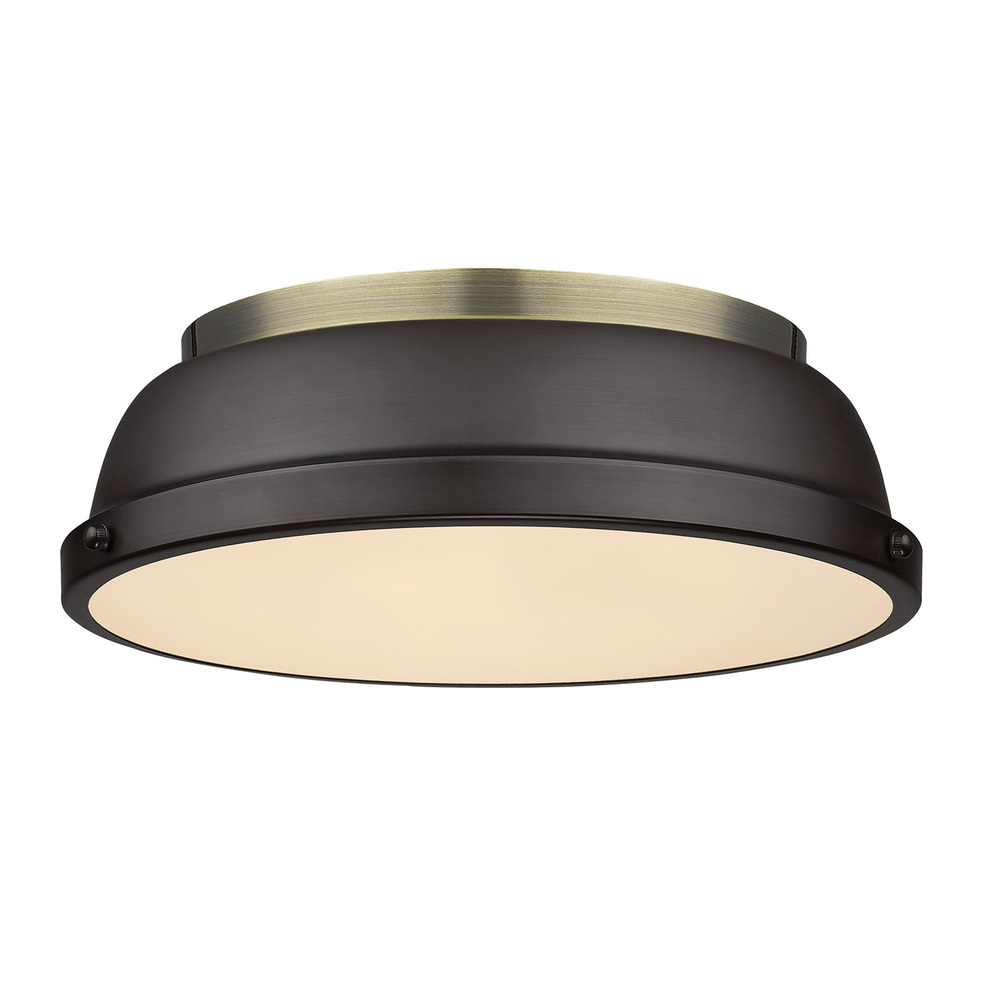 Duncan 14" Flush Mount in Aged Brass with a Rubbed Bronze Shade