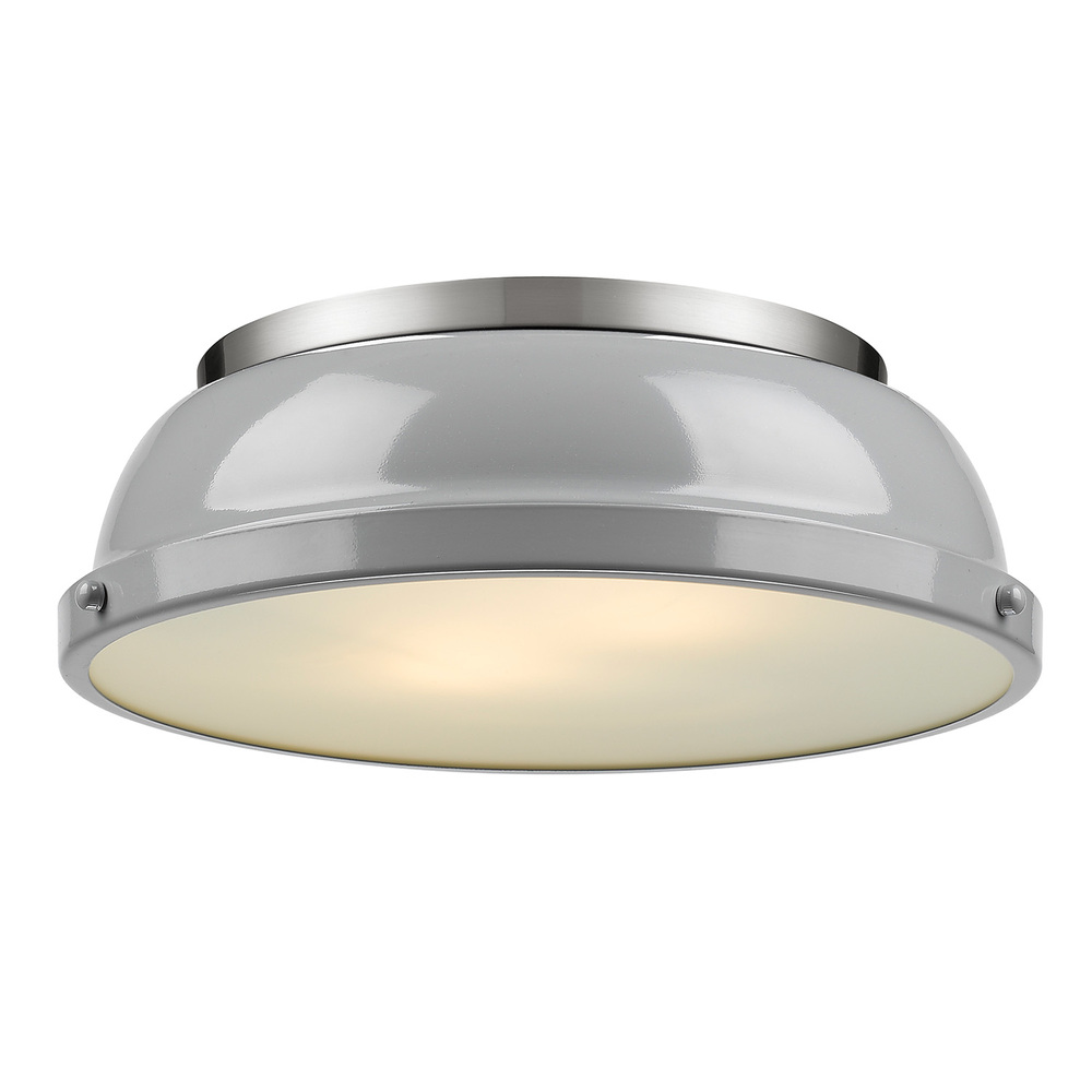 Duncan 14" Flush Mount in Pewter with a Gray Shade