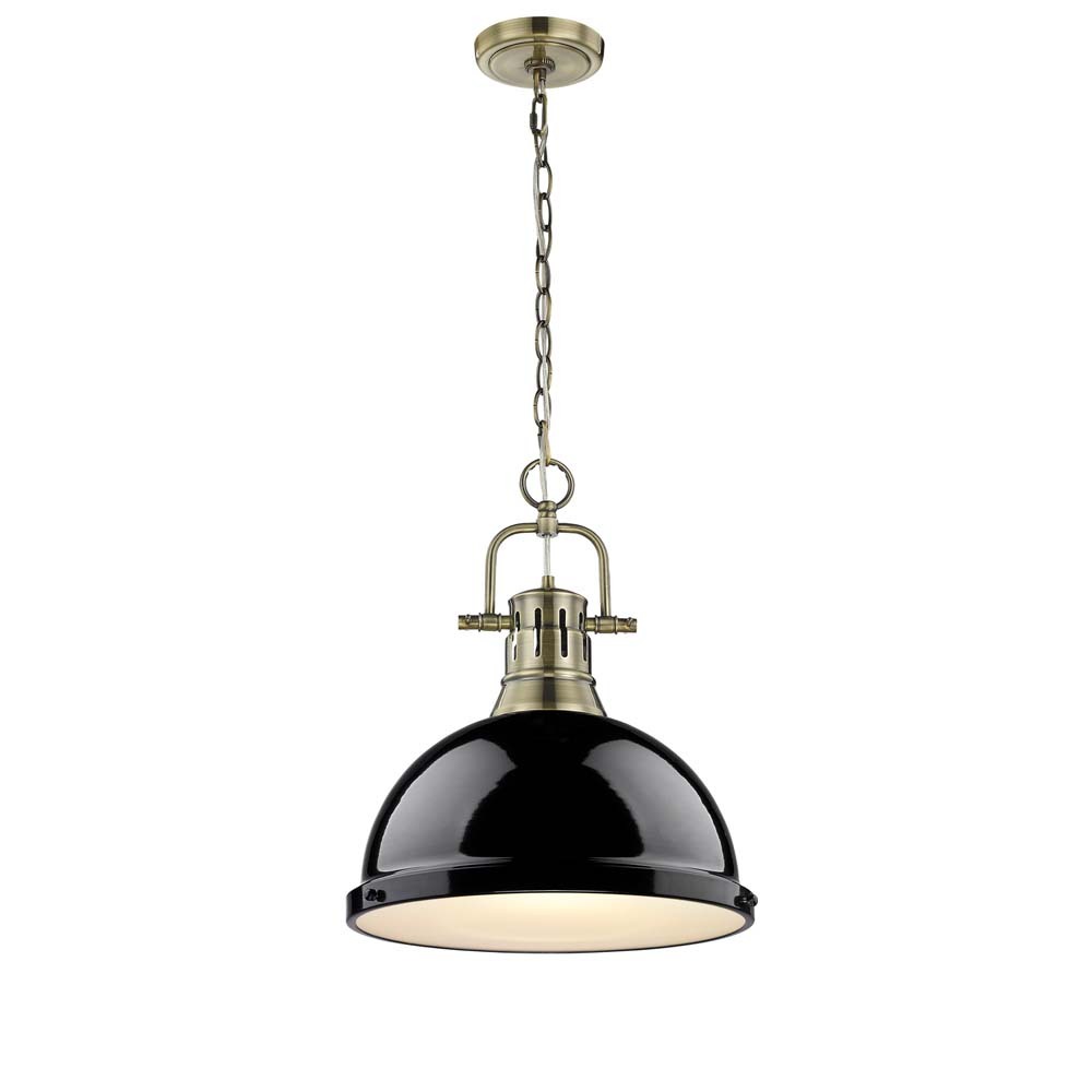 Duncan 1-Light Pendant with Chain in Aged Brass with Black