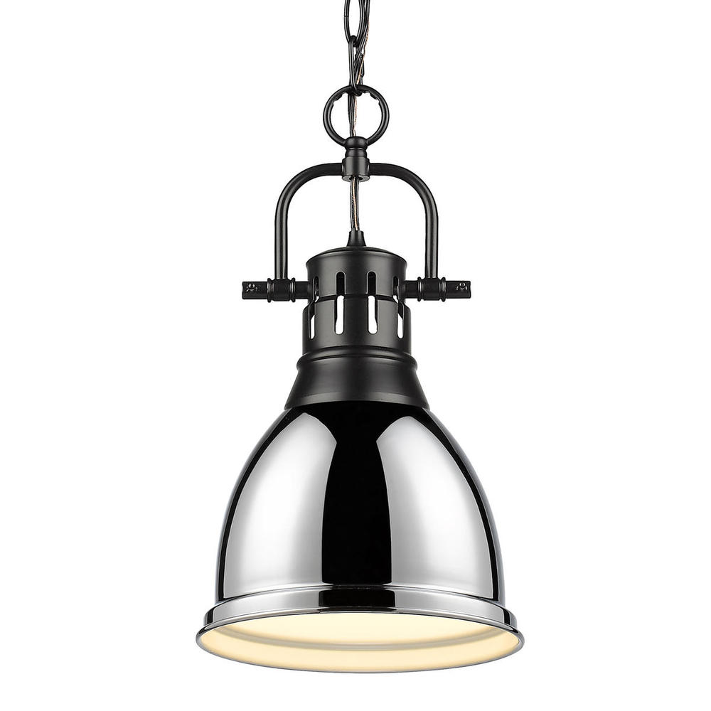 Duncan Small Pendant with Chain in Matte Black with Chrome