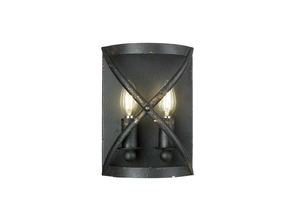 Alcott 2 Light Wall Sconce in Antique Black Iron with No Shade