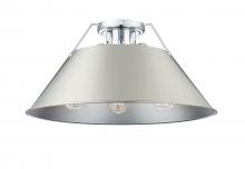 Golden 3306-3FM CH-PW - Orwell 3-Light Flush Mount in Chrome with Pewter