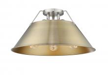 Golden 3306-3FM PW-AB - Orwell 3-Light Flush Mount in Pewter with Aged Brass