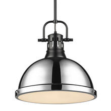 Golden 3604-L BLK-CH - Duncan 1-Light Pendant with Rod in Matte Black with Chrome