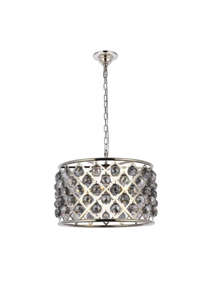 Madison 6 Light Polished Nickel Pendant Silver Shade (Grey) Royal Cut Crystal