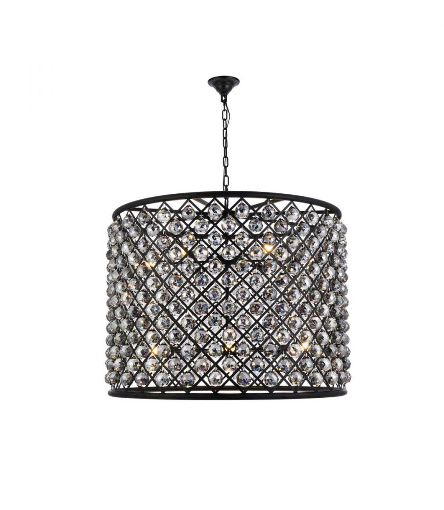 Madison 12 Light Matte Black Chandelier Silver Shade (Grey) Royal Cut Crystal