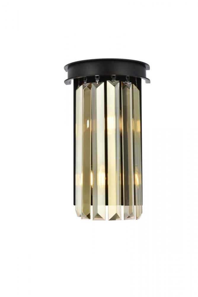 Sydney 2 Light Matte Black Wall Sconce Golden Teak (Smoky) Royal Cut Crystal