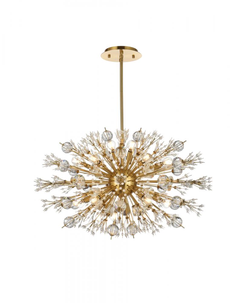 Vera 36 inch crystal starburst oval pendant in gold