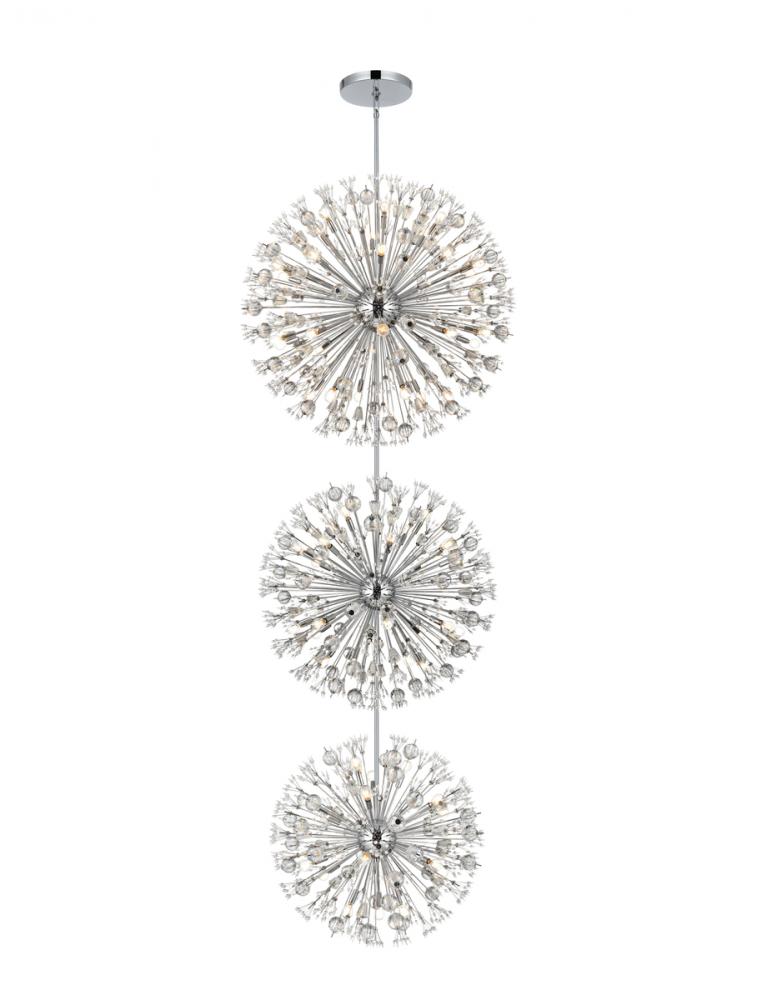 Vera 44 inch three tiers crystal starburst chandelier in chrome