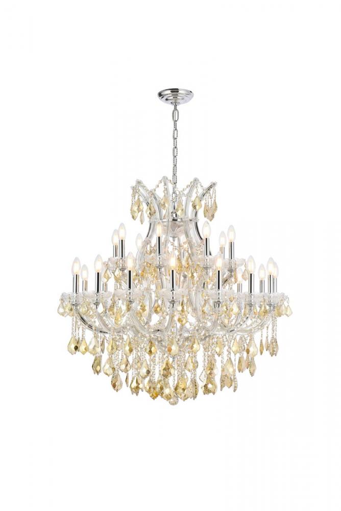 Maria Theresa 24 Light Chrome Chandelier Golden Teak (Smoky) Royal Cut Crystal