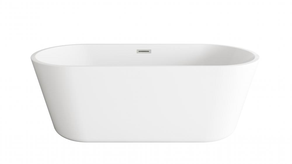 65 inch Soaking Bathtub in Glossy White with Brushed Nickel Trim