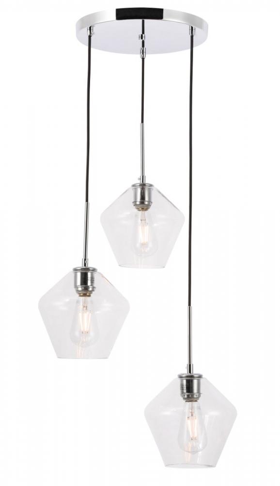 Gene 3 light Chrome and Clear glass pendant