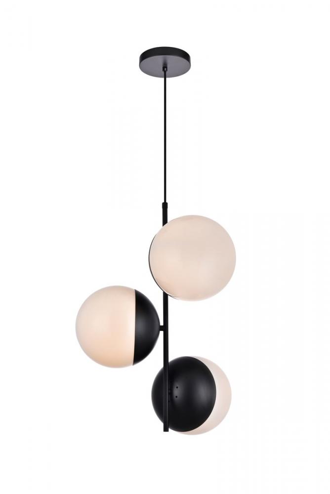 Eclipse 3 Lights Black Pendant With Frosted White Glass