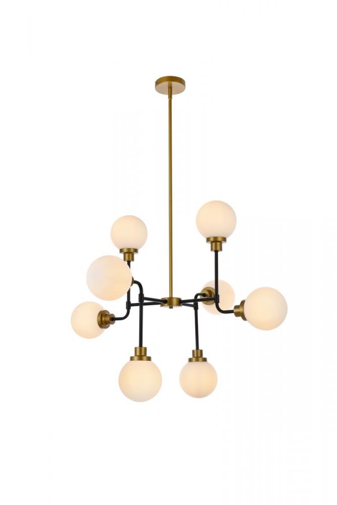 Hanson 8 lights pendant in black with brass with frosted shade