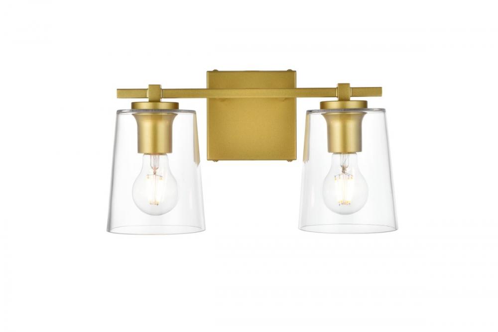 Kacey 2 Light Brass and Clear Bath Sconce