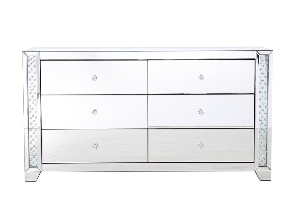 60 in clear crystal mirrored six drawer cabinet