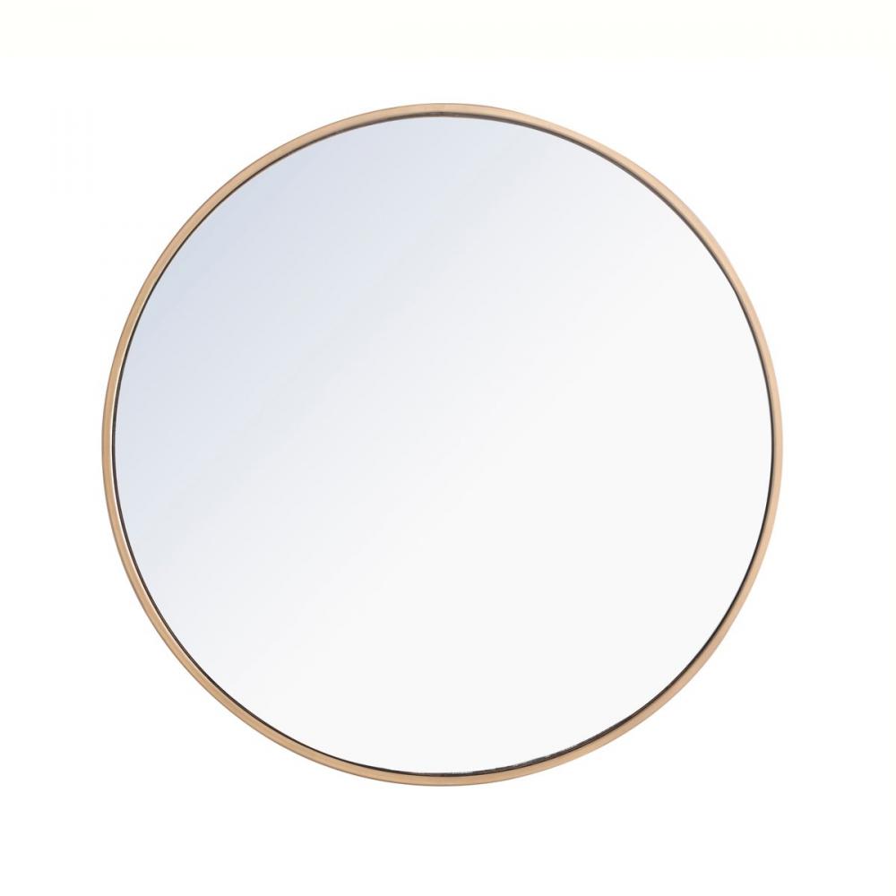 Metal Frame Round Mirror 28 Inch Brass Finish