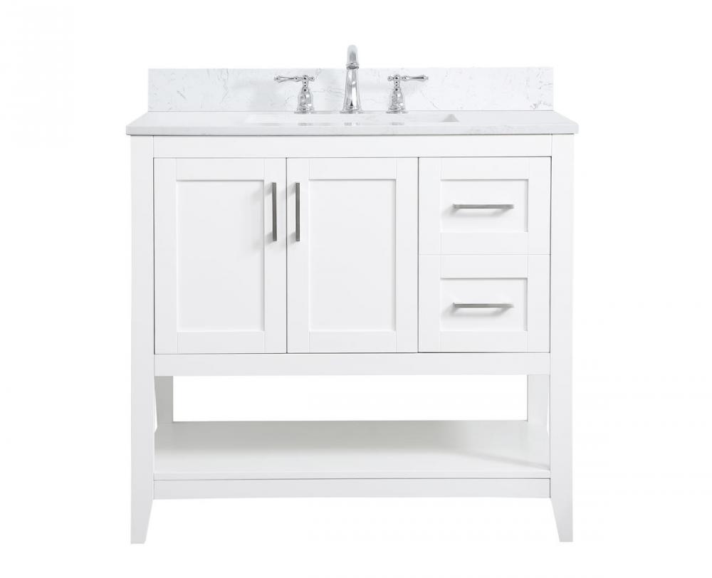 36 inch Single Bathroom Vanity in White with Backsplash