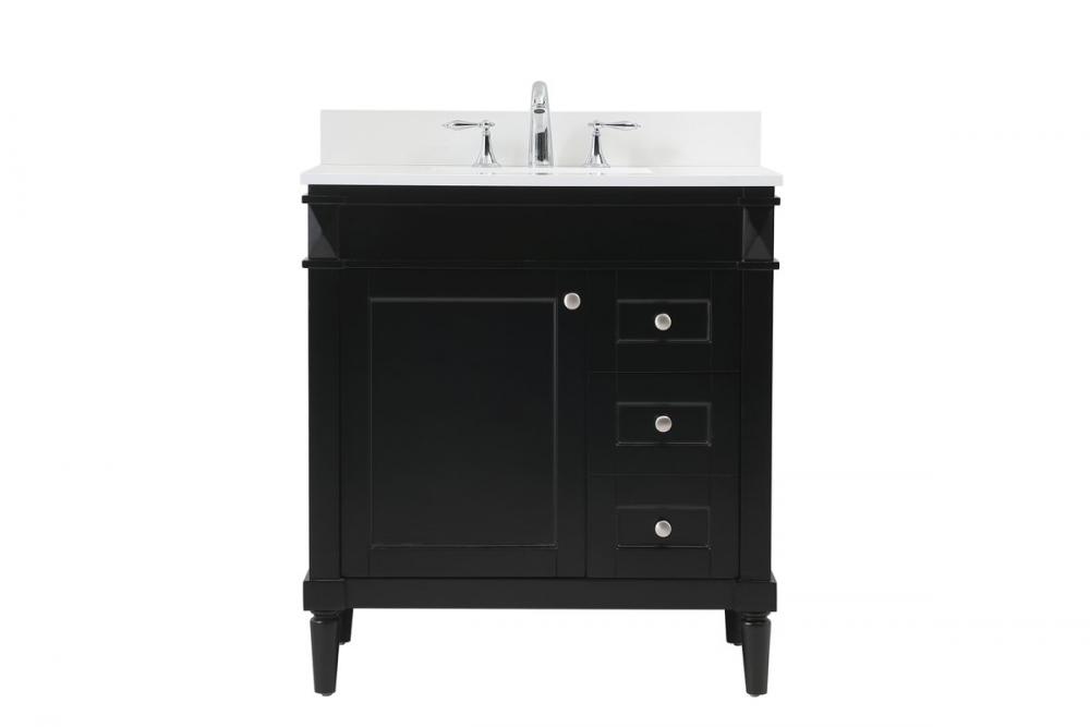 32 Inch Single Bathroom Vanity in Black with Backsplash