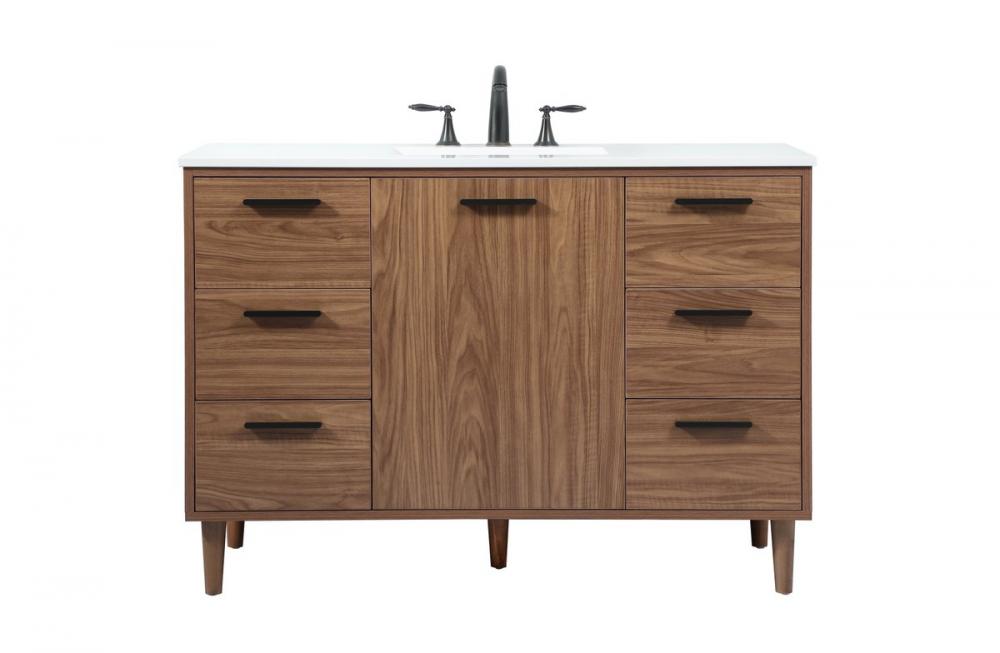 48 inch Single bathroom vanity in walnut brown