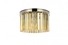 Elegant 1208F16PN-GT/RC - Sydney 3 light polished nickel Flush Mount Golden Teak (Smoky) Royal Cut Crystal