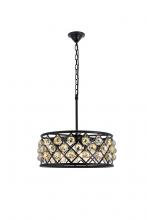 Elegant 1214D20MB-GT/RC - Madison 5 Light Matte Black Chandelier Golden Teak (Smoky) Royal Cut Crystal