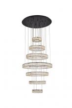 Elegant 3503G34BK - Monroe 34 Inch LED Seven Ring Chandelier in Black