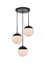 Elegant LD6068BK - Eclipse 3 Lights Black Pendant With Frosted White Glass