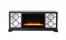 Elegant MF802DT-F2 - 60 in. mirrored TV stand with crystal fireplace insert in dark walnut